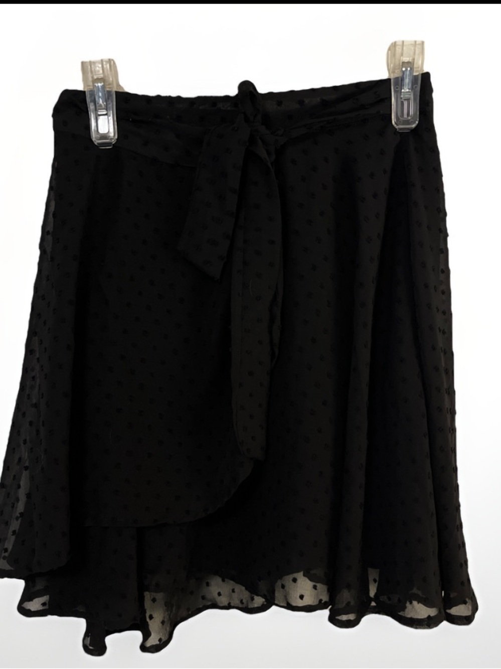 Miami Mini-skirt Ruffled Back Zip Sheer Polka Dot Layered Tie Sz S Flowy Black